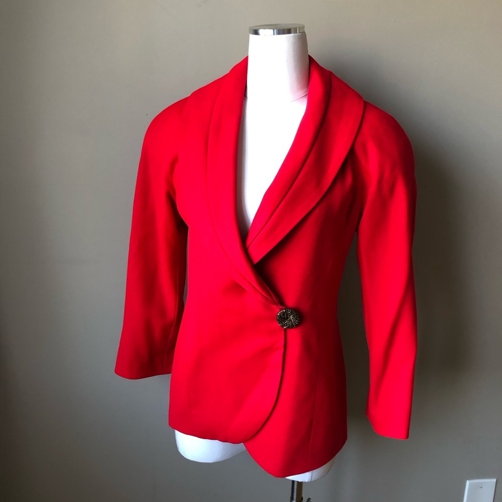 Vintage Red Crepe Wool Draped Blazer S